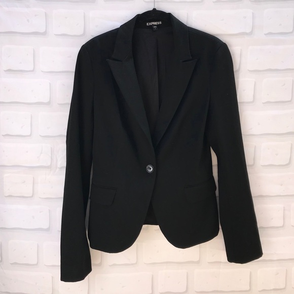 Express Notch Collar One Button Black Blazer - Picture 2 of 8